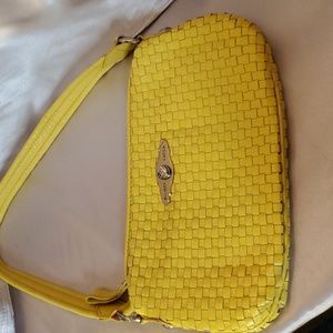 Elliott Lucca Small Y2K Yellow Woven  Leather Hand Bag